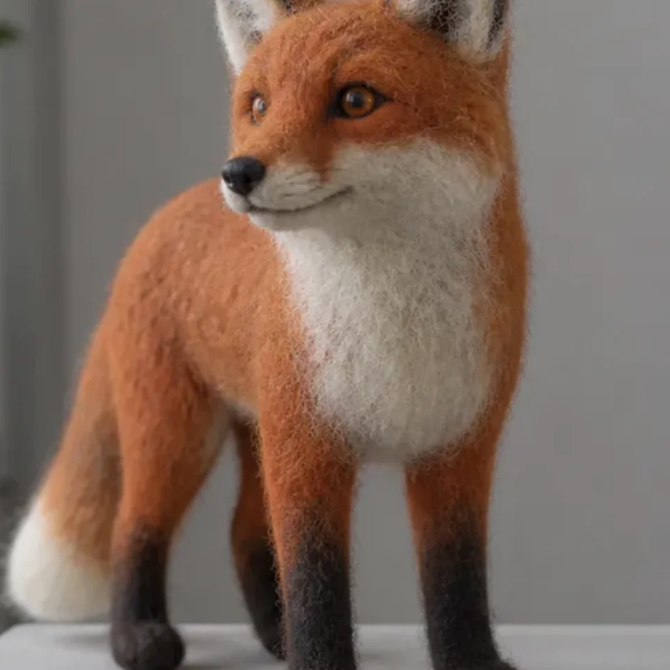 Close-up van de oranje vos van wol met witte borst